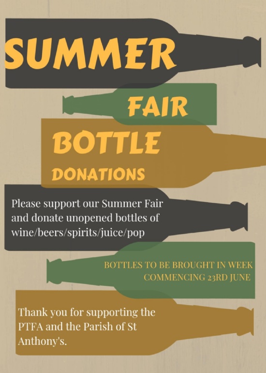 Bottle donations for Summer Fair